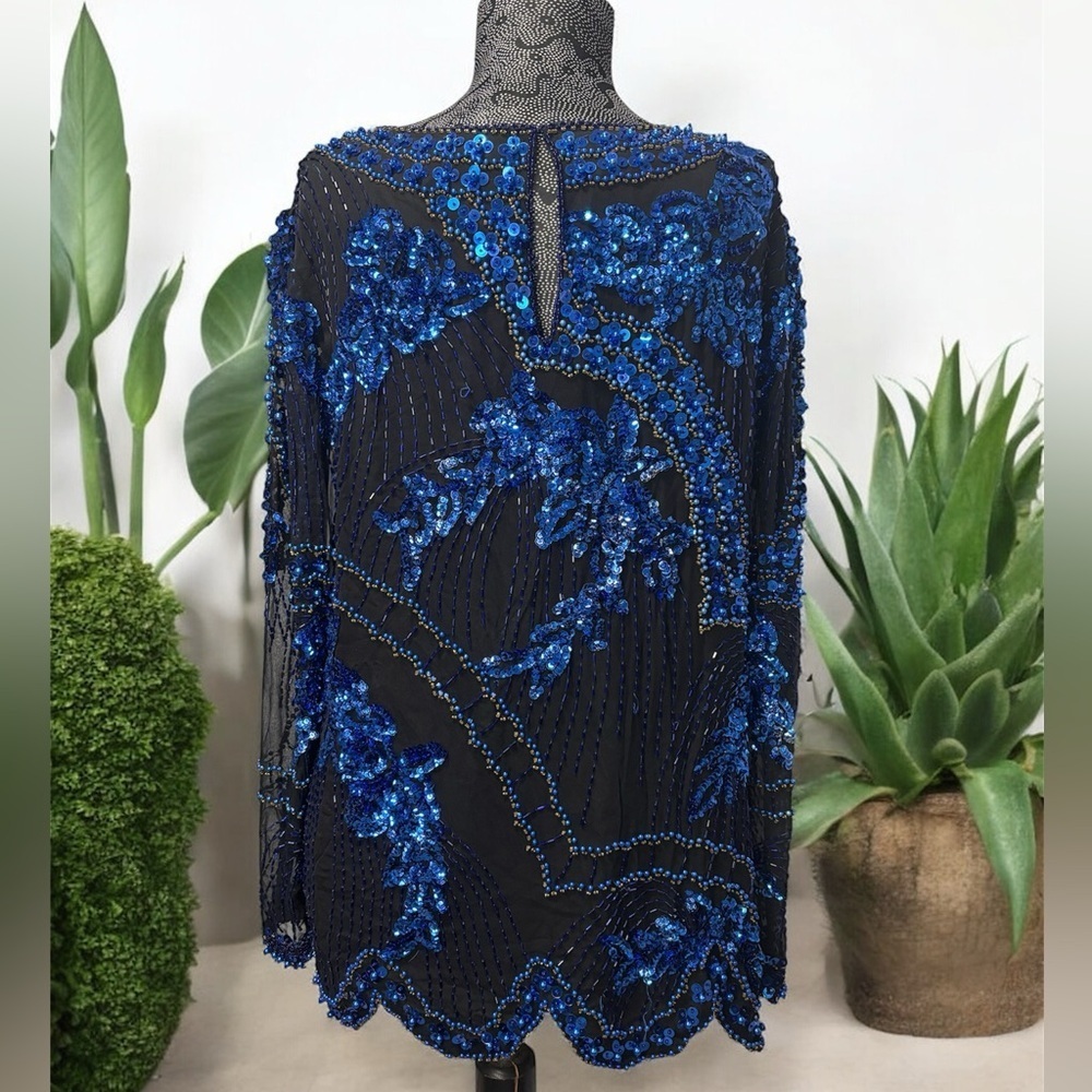 SWEE LO New York 100% Silk & Sequins beaded VTG blouse size M - Picture 4 of 15